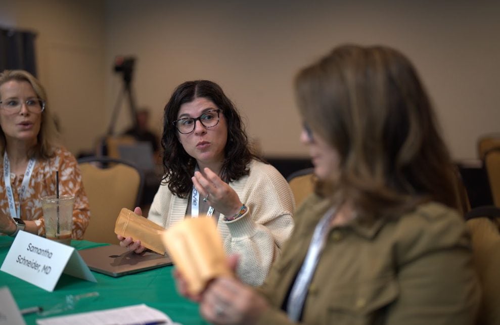 Dermatologists in discussion during a session